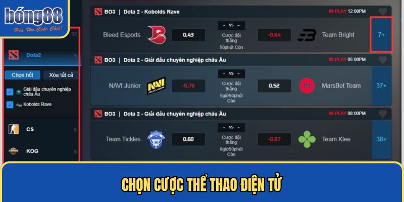 Trực tiếp E-sports Bong88 mượt mà